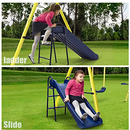 5 in 1 Slide and Swing Set for Children, Kids Playset for Backyard
