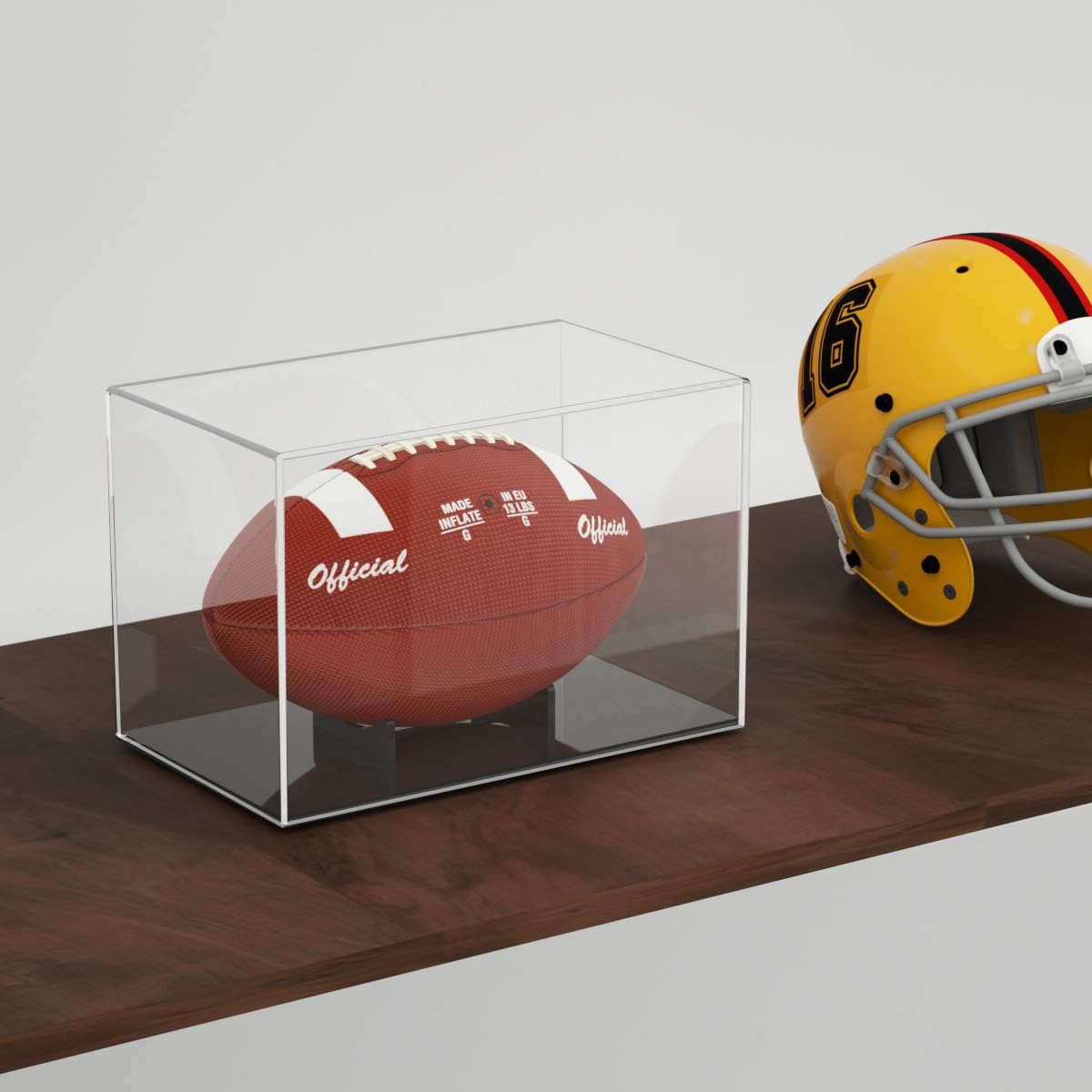 NIUBEE Acrylic Football Display Case, Clear Storage Case with Black Base, Include Support Ball Stand，12.2×7.2×8in : Sports & Outdoors