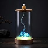Gerrii Glowing Backflow Incense Cone Burner with LED Lights Waterfall Incense Burner Holder Glass and Bamboo for Aromatherapy Meditation Yoga Spa Room Decor Gift for Adult