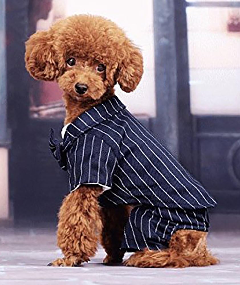 Amazon Marupet マルペット ペット用 犬服猫服タキシード リボンネックレス付き ストライプ 結婚式 お祝い 記念 パーティー 制服 ドッグウェアセット ネイビーs Marupet マルペット コスチューム 通販