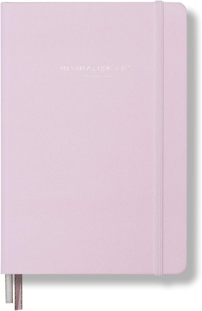 Minimalism Art, Premium Hard Cover Notebook Journal, Wide Ruled 7mm, 122 Numbered Pages, Gusseted Pocket, Ribbon Bookmark, Extra Thick Ink-Proof Paper 120gsm, Pocket B6 4.5" x 6.5" (X-Small, Pink)