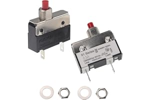 RKURCK 125/250V AC 50V DC Push Button Thermal Circuit Breaker 0.5 Amps, Overload Protection Quick Connect Terminals Manual Reset Switch for Motor Blender Upright Vacuum Cleaner Coffee Grinder 0.5A