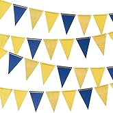 MOWO Gold Blue and Yellow Pennant Banner Paper Bunting Hanging Decoration for Graduation Birthday Wedding Retirement Eid Ramadan Festival Theme Party, Pack of 30 Counts Pennant, 20 feet