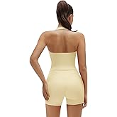 SUUKSESS Women 2 Piece Workout Sets Halter Neck Padded Yoga Tank Tops High Waisted Biker Shorts with Pockets