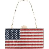 Auuvynx Women's American Flag Rhinestone Crossbody Evening Purse - Patriotic Red White Blue Clutch Bag for National Celebrations Evening Bag Flag Purse