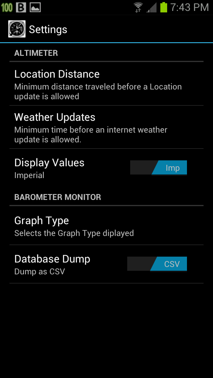 Altimeter and Barometer Monitor for Galaxy