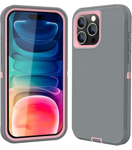 Ouyncase 3-in-1 Hoes Voor IPhone 15 Pro Max (6,7”) - Met HD Schermprotector, Valbestendig, Zwart-oranje