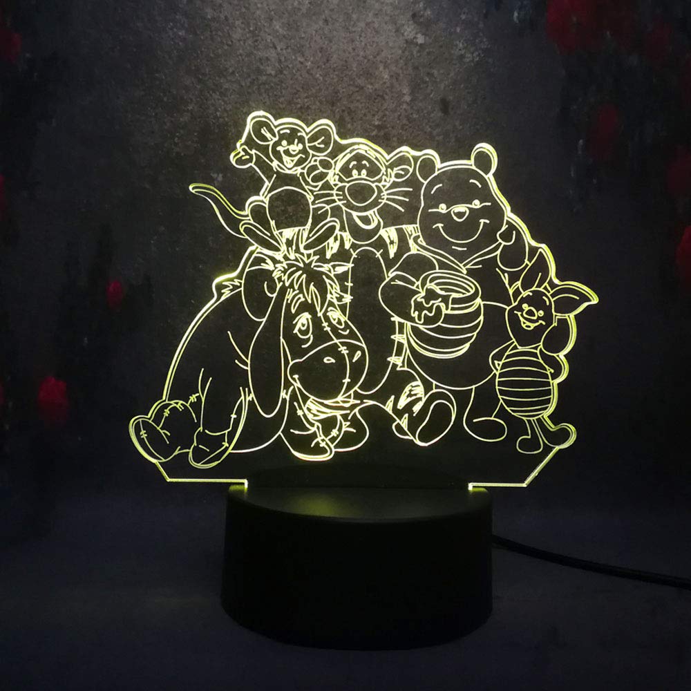 Winnie The Pooh Usb 3d Illusion Night Light 7 Color Acrylic Led