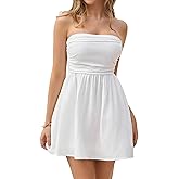 KUTUMAI Women Summer Strapless Mini Dress Tube Top Smocked Flowy Ruffle Short Graduation Dresses Beach Vacation Sundress