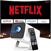 [Compatible with Netflix] Mini Projector Built-in Stream Apps Officially Licensed, 1080P 4K Support, Auto Keystone Projector, WiFi 6 and Bluetooth 5.4 with Android 13 OS White&Black