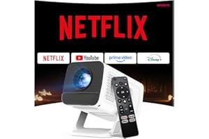 [Compatible with Netflix] Mini Projector Built-in Stream Apps Officially Licensed,1080P 4K Support,Auto Keystone Projector,Wi