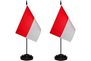 TIBIJOY Indonesia Indonesian Small Mini Desk Flag Set Miniature Indonesia Indonesian Table Office Flag with 13" Black Pole, Black Base, Miniature Indonesia Deluxe Desktop Flag(2 Pack)