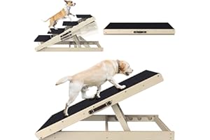 WOFAFA Dog Ramp, Adjustable Steps for High Bed, Folding Stairs Beds, Small & Large Dogs, Ramp Car with Non-Slip Surface, Wooden and Couch