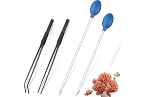 KABASI 4 in 1 Aquarium Coral Feeder Kit, 2PCS Coral SPS HPS Coral Feeder with 2PCS Tweezers, Long Arcylic Marine Reef Aquarium Syringe Liquid Fertilizer HPS Tube for Reef/Anemones/Eels/Lionfish