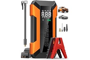 MEUCI Jump Starter with Air Compressor, 3000A Car Battery Jump Starter Portable (8.0 Gas/7.0L Diesel), 12V Jump Start Battery Pack Jump Box with Smart Jumper Cables, Tire Inflator, LED Light (Orange)
