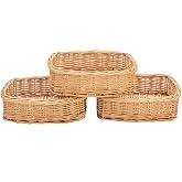 Rectangle small wicker baskets for sundries 3pcs storage bins | All-natural rattan trays, mini organizer containers, for shelves, pantry, closet, bathroom, cosmetics, toiletries, snacks