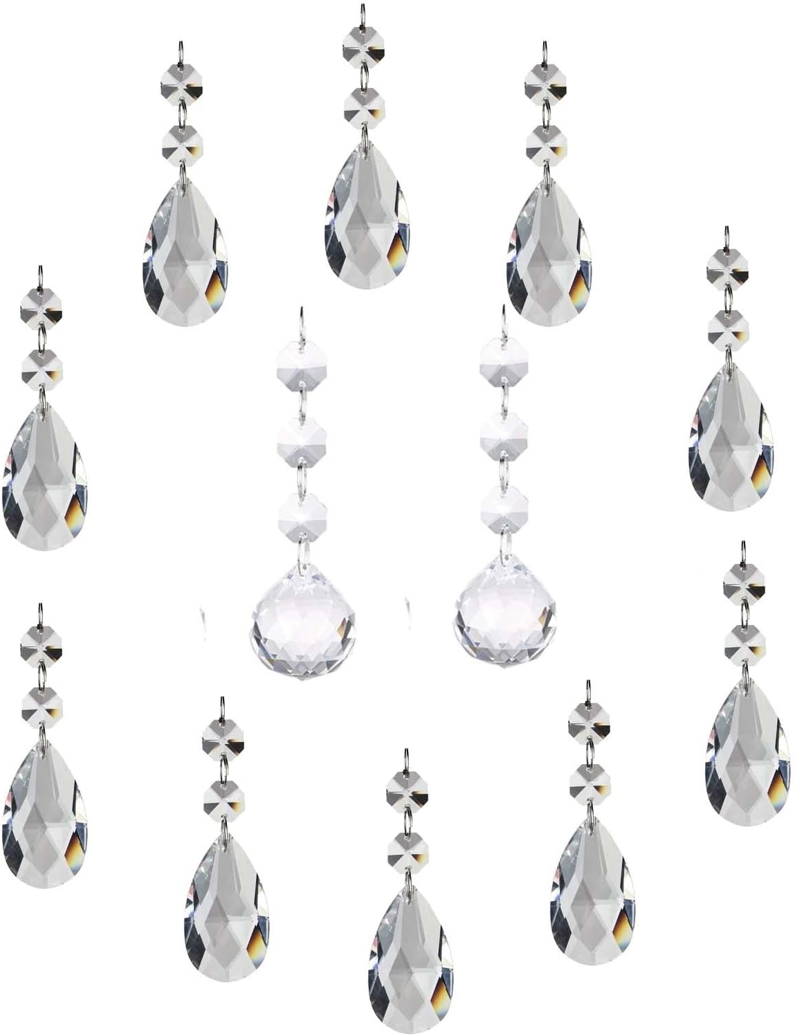 10Pcs Clear Crystal Teardrop and 2Pcs Crystal Ball Chandelier Prisms Pendants Suncatcher Hanging Galss Crystal Beads for Wedding Home Office Decoration