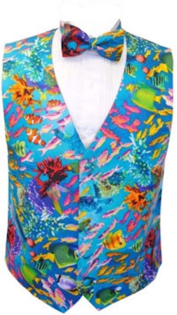 Tropical Coral Reef Tuxedo Vest and Bow Tie at Amazon Men’s Clothing store