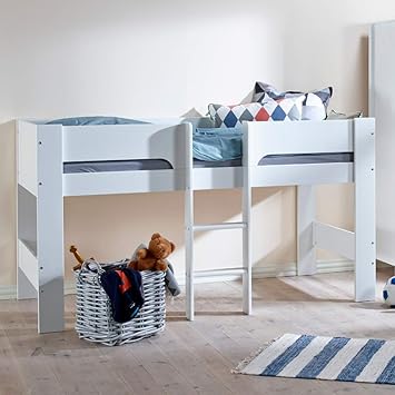 Amazon De Kinder Hochbett Happy Betten Heidi Weiss Holz Modernes Bett Eu Single Holz Weiss Eu