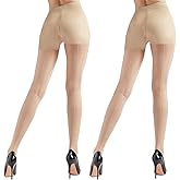 G&Y 2 Pairs Women's Backseam Sheer Tights - 20D Control Top Pantyhose with Reinforced Toes