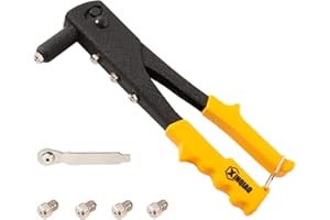XINQIAO Rivet Gun Heavy-Duty Hand Riveter Kit with 4 Interchangeable Heads, 200 Rivets, Ideal for Metal, Wood, Plastic, and Leather