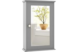 Tangkula Bathroom Medicine Cabinet with Mirror, Wall Mounted Single Mirror Door Storage Cabinet w/Adjustable Shelf, Wall Cabi