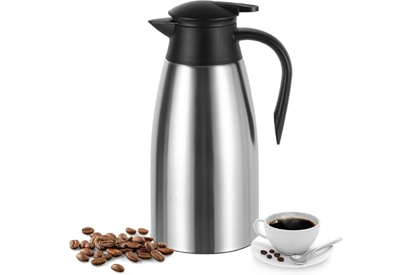 Olyzer 2L Stainless Steel Thermal Coffee Carafe, Double Wall Vacuum Carafe Jug with Lid, Coffee Drinks Pot with Handle, Warm&