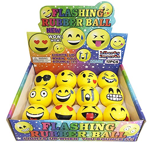 image for Liberty Imports Set of 12 LED Flashing Emoji Face Squeeze Bouncy Balls