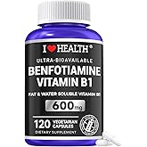 Benfotiamine 600mg Plus 20mg Vitamin B1 | 120 Veggie Capsules | Made in USA | 3rd Party Tested | Fat Soluble Essential Vitamin B1 Thiamine Supplement | Non-GMO | Gluten Free-Vegetarian Friendly