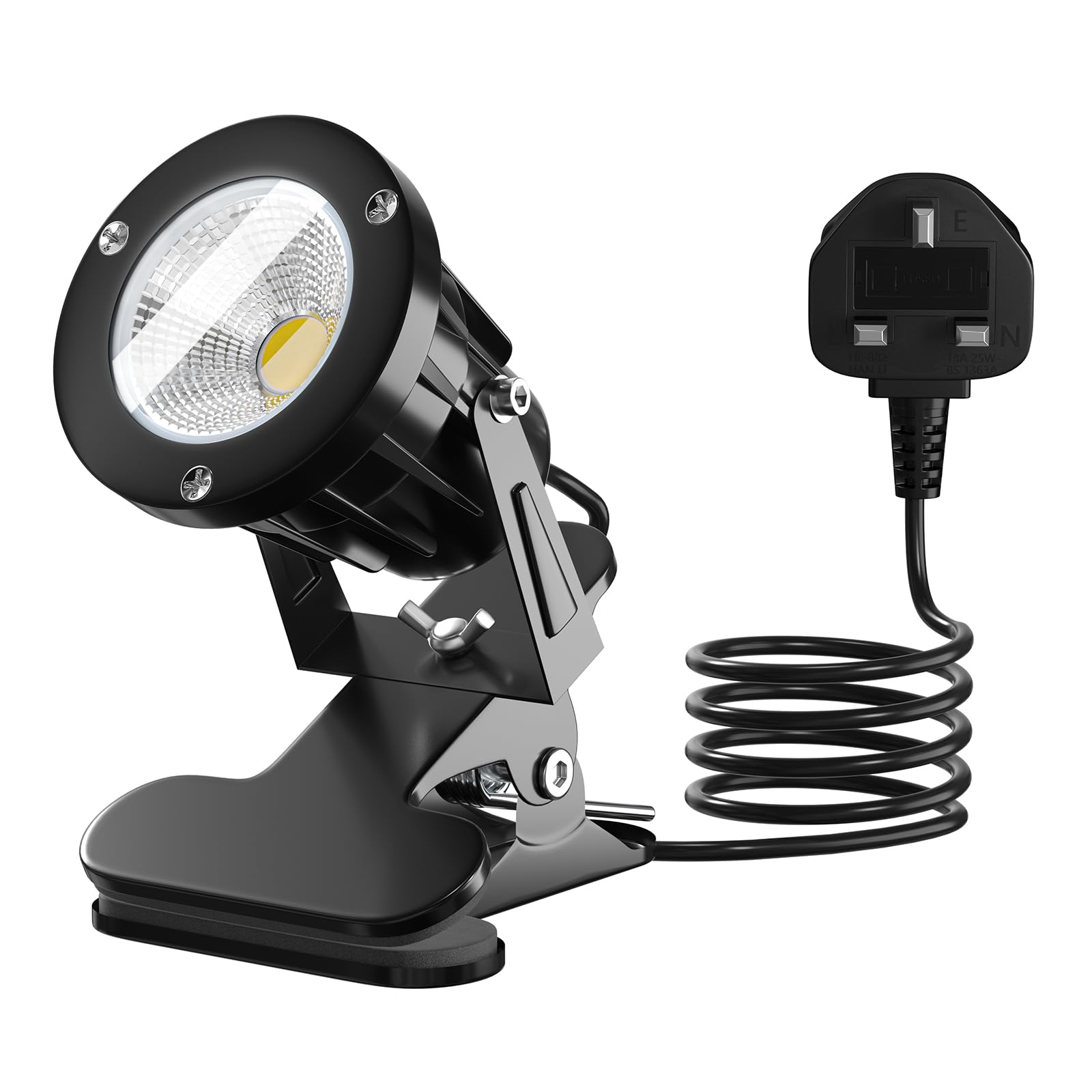 TobeBright Plug in Spotlight Clip On IP65 Water Resistant Plant Spot Light for Outdoor and Indoor Plant Uplight LED Clamp Spot Lights Main Powered 7W Warm White 3000K