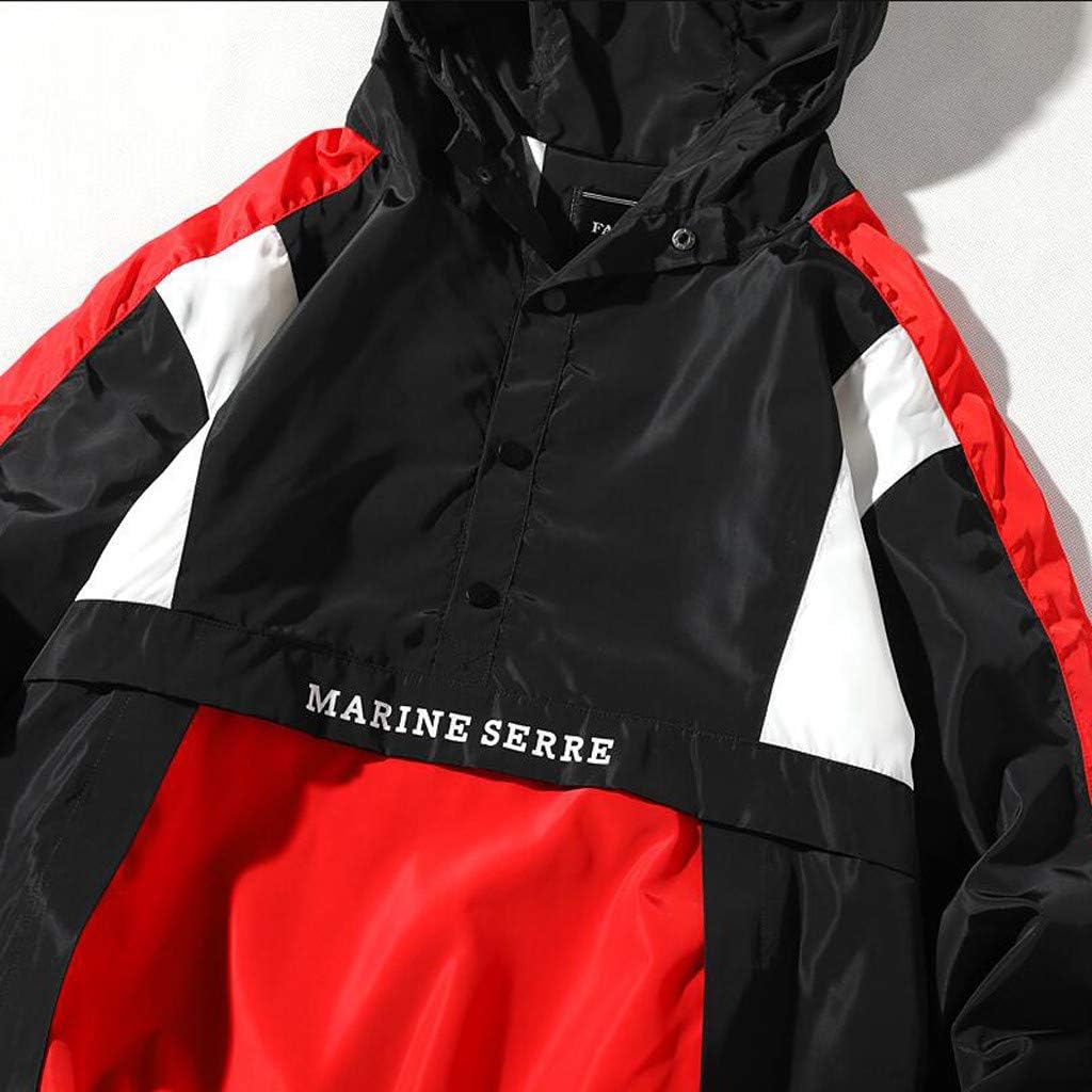 Amazon Com Windbreaker Men S Autumn Winter Casual Loose Hooded Waterproof Jacket Patchwork Outdoor Sport Jacket Coat Tops Clothing