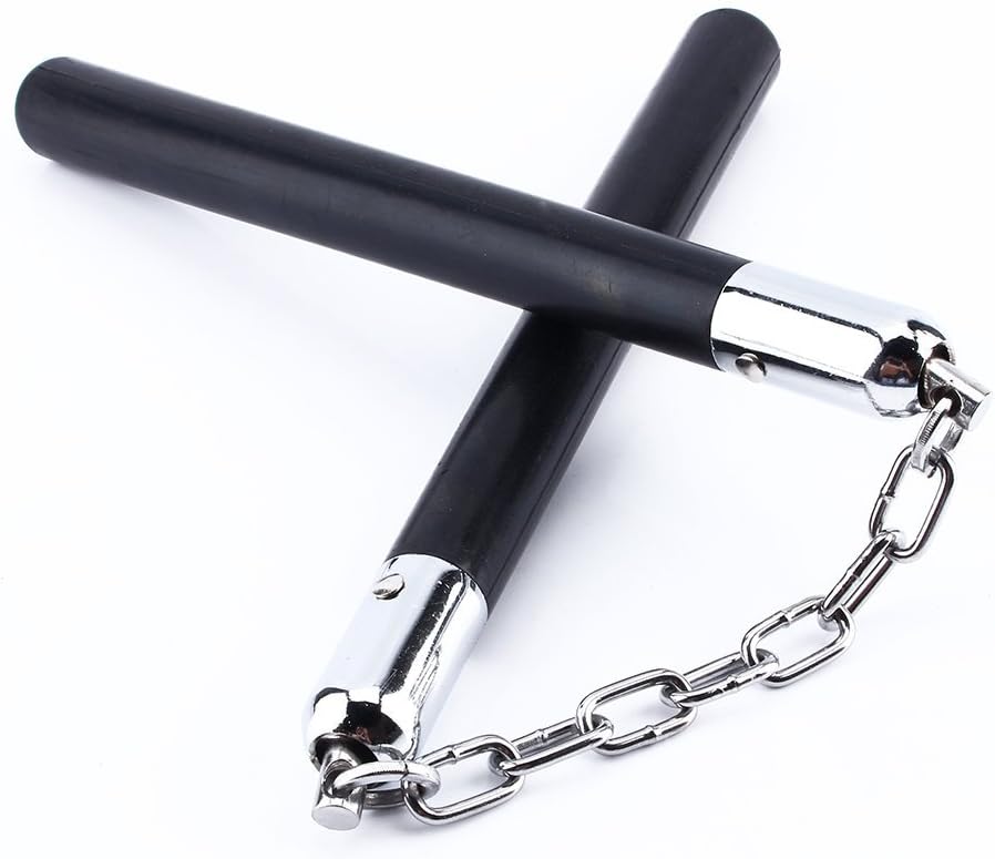 ZAsee Nunchaku, Rubber Safety Nunchucks Training Martial Arts with Steel Swivel Chain, Black