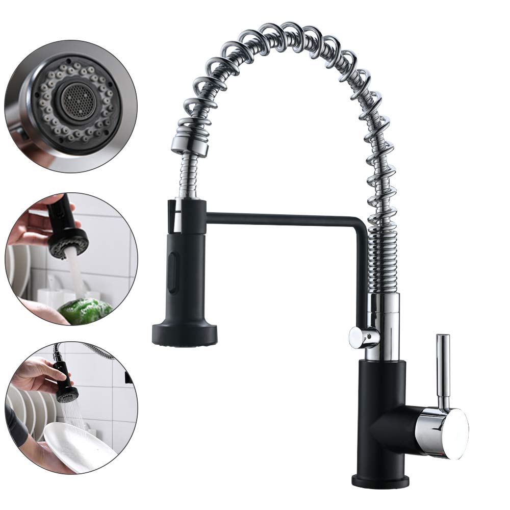 Buy GLANZHAUS Matte Black and Chrome Stainless Pull Out Monobloc