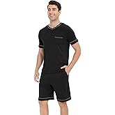 WiWi Viscose from Bamboo Loose Comfy Pajamas Set for Men Soft Summer Short Sleeve Sleepwear S-XXL