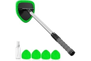desin Windshield Cleaning Tool, Car Window Cleaner Windshield Cleaner with 4 Reusable and Washable Microfiber Pads and Extendable Handle Auto Inside Glass Wiper Kit (Green)