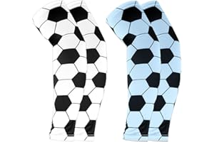 Mikovivi 2 Pairs Arm Sleeves for Kids, 2 Colors Breathable & Elastic Compression Football Cooling Sleeves Soccer Print Arm Pr