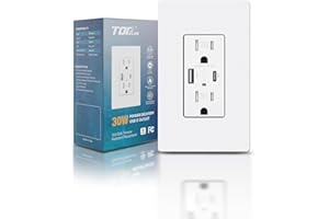 TOPELER USB C Wall Outlet, PD 30W Power Delivery Electric Receptacle with Type A & Type C USB Ports, 15 Amp Duplex Tamper Resistant Receptacle Plug, Wall Plate Included, UL & FCC Listed, White