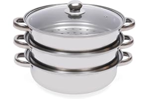 LYNICESHOP 3-Tier Stainless Steel Steamer, Meat Vegetable Cooking Steam Pot Kitchen Steamer Cooker with Handle for Steaming Tamales, Veggie, Broccoli, Couscous, Pasta And Dumplings