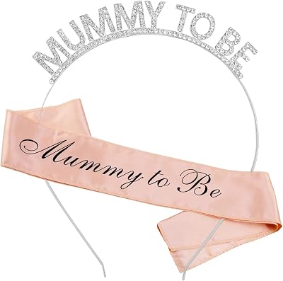 HOWAF Mummy To Be Sash and Tiara Set White Rose Gold Baby Shower Crown