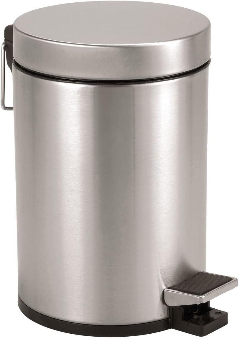 Axentia Stainless Steel Matte Brushed & Rustproof Pedal Bin, 3L Cosmetic Rubbish Bin with Lid for Bathroom & Toilet