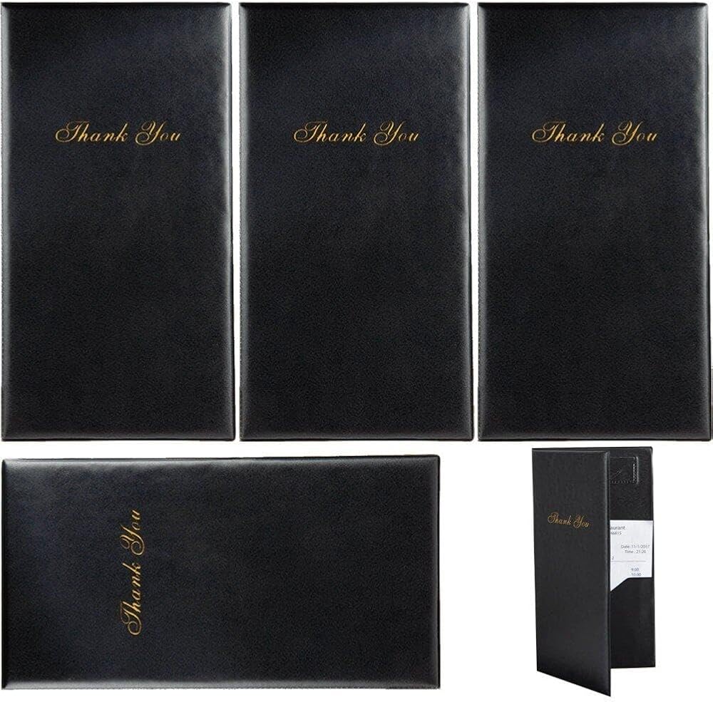 Fituenly Leather Restaurant Bill Holder 4pk Guest Check Card Menu Holder Black