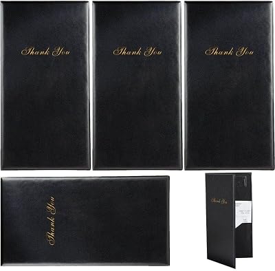 4pcs Black Leather Restaurant Bill Holder Guest Check Card Menu Presenter Cafe
