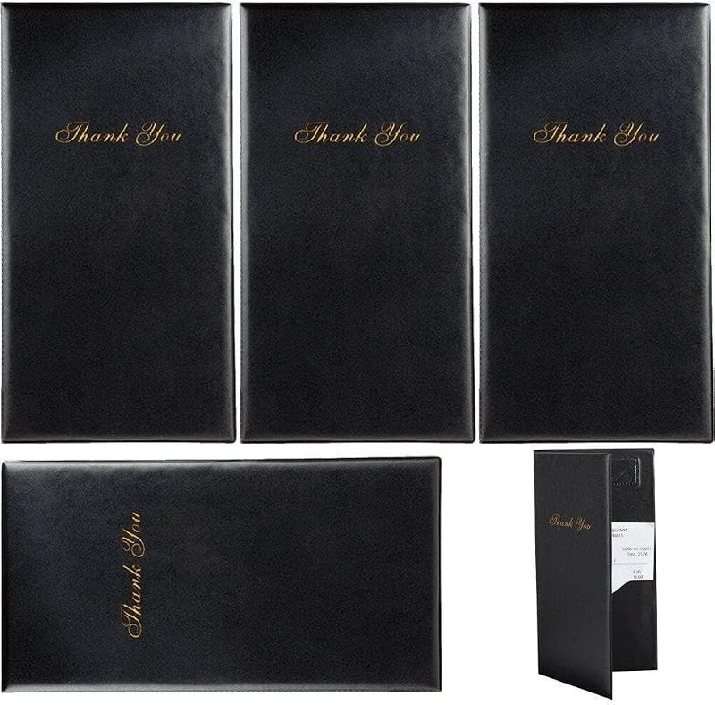Fituenly Leather Restaurant Bill Holder 4pk Guest Check Card Menu Holder Black