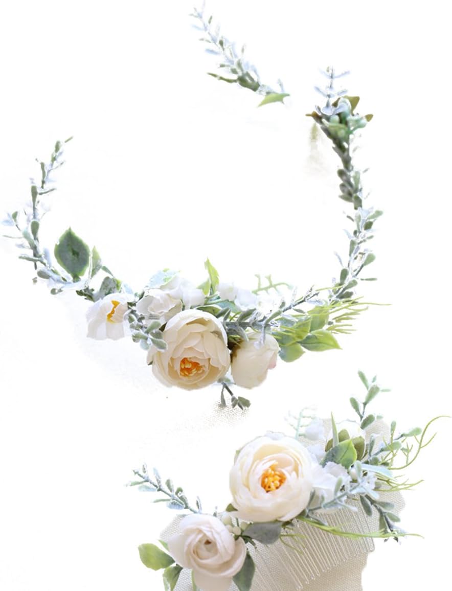 Flower Crown Greenery Boho Headband Festival Wedding Flower Girl Headpiece Wreath Photo Hair Prop Set