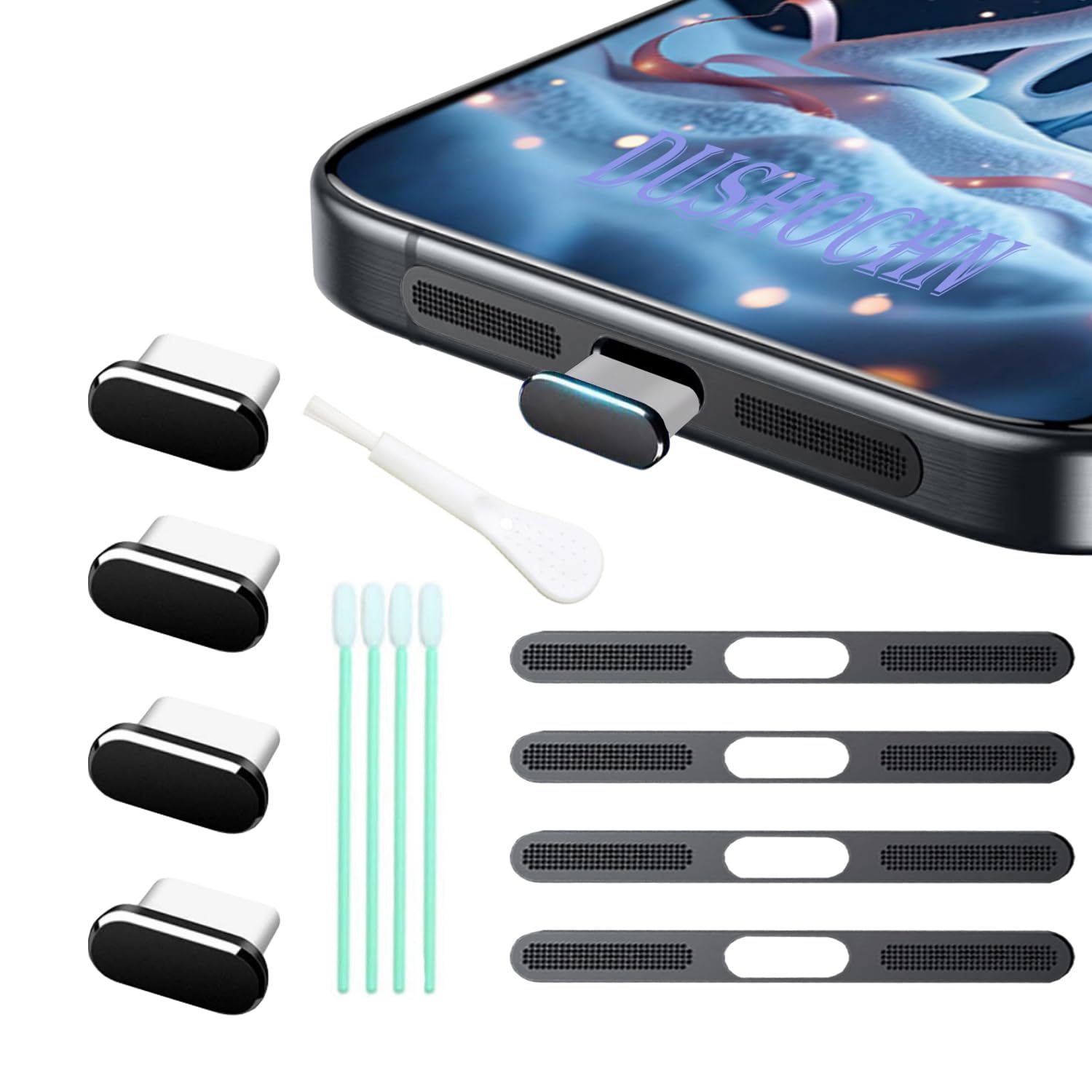 4 Pack USB C Dust Plug USB C Port Cover, Type C Charging Port Plug Cover with Speaker Dust Cover Phone Accessories for iPhone 17 Pro Max (Metal USB C (Black) 17 Max)