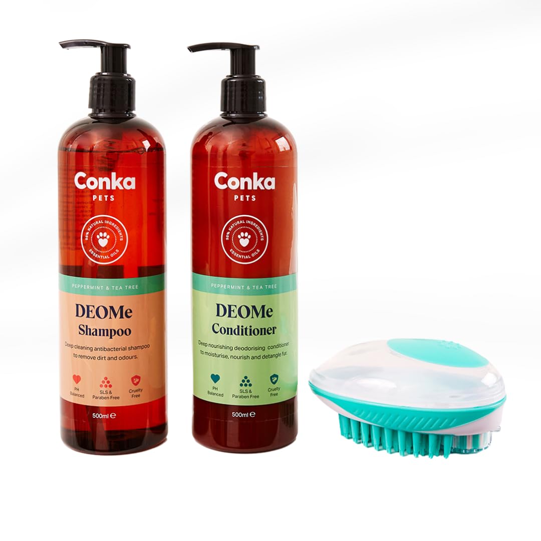 Conka Pets Premium Natural Shampoo and Conditioner for Dogs - Grooming Products With Deodorising Tool (500ml)
