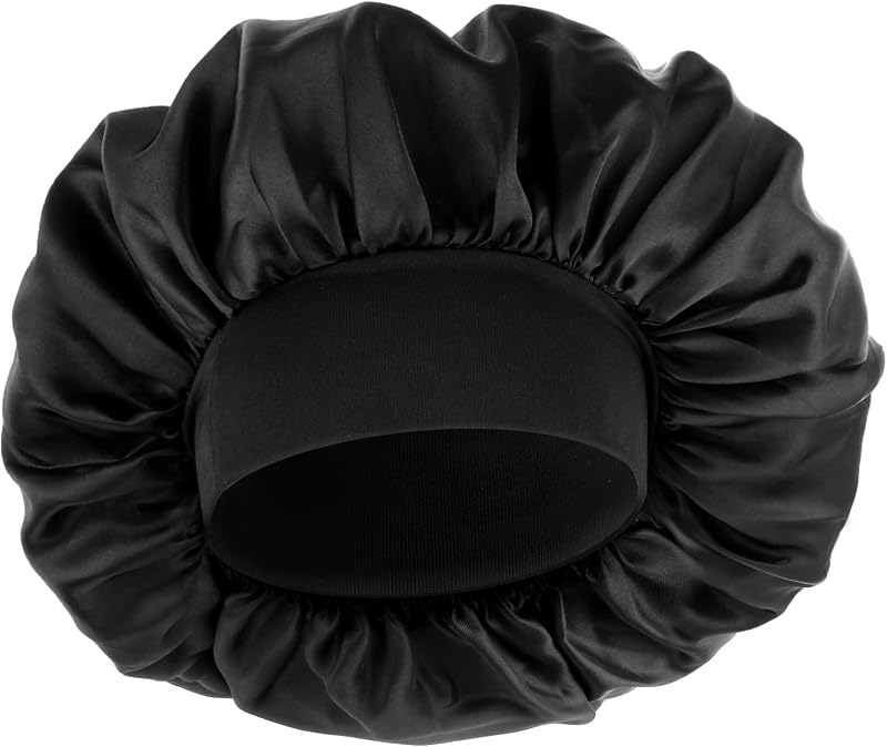 WLLHYF Silk Bonnet Men Women Satin Sleep Cap Elastic Band Black