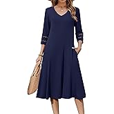 Zeagoo Women Casual Dress 3/4 Sleeve Casual Loose Midi Dress
