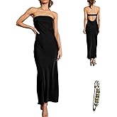 Yazinie Women's Satin Tube Sexy Backless Formal Wedding Guest Evening Party Maxi Dresses Gala Dress Black