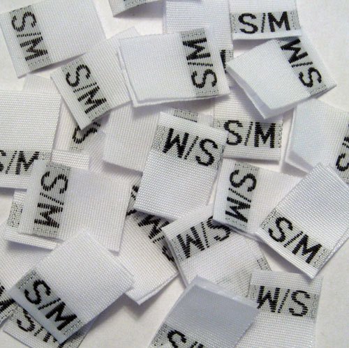 Size S/M (Small-Medium) Woven Clothing Size Tags (Pkg of 100)
